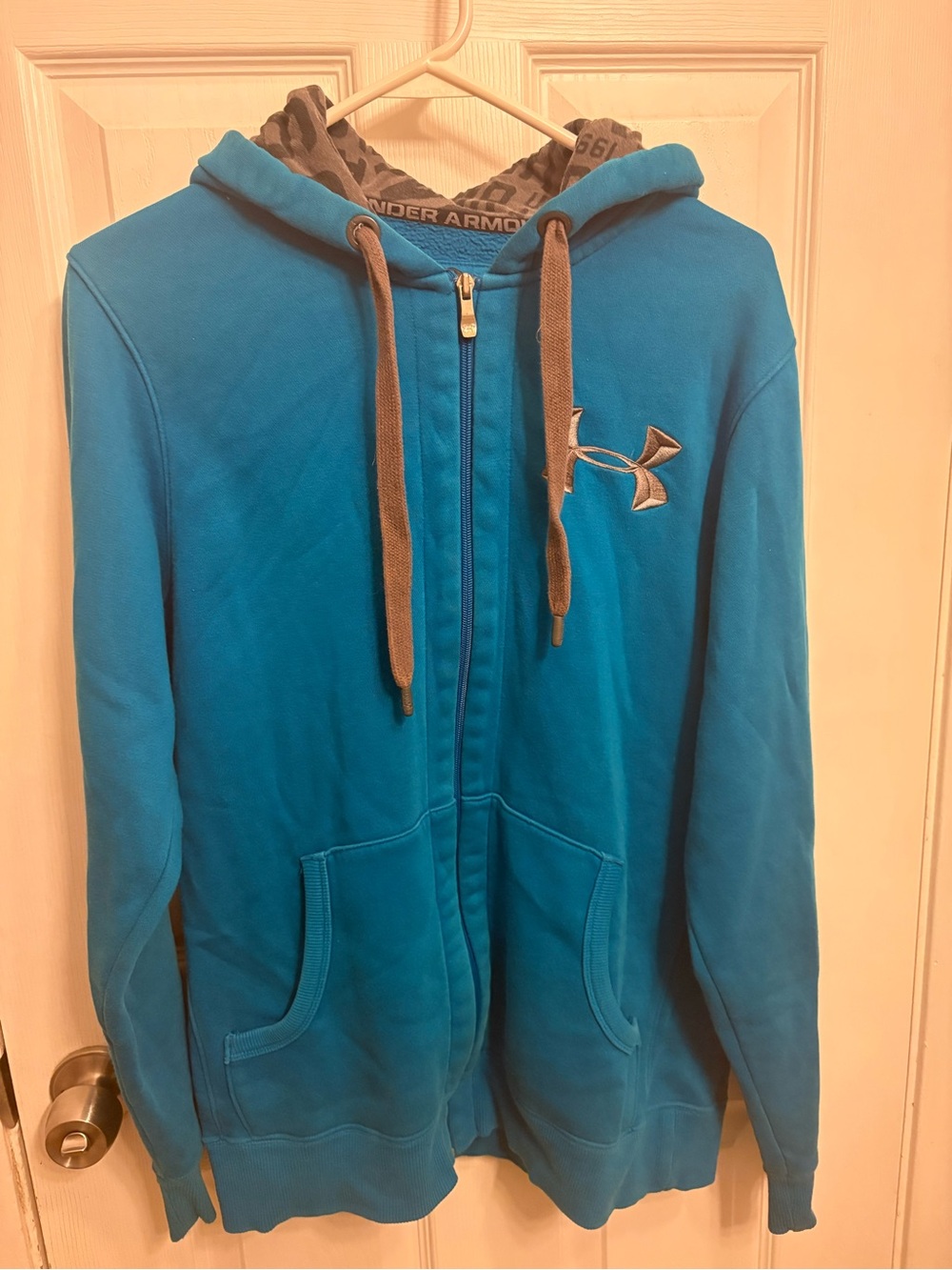 Under Armour Blue Zip Hoodie with Gray Drawstrings